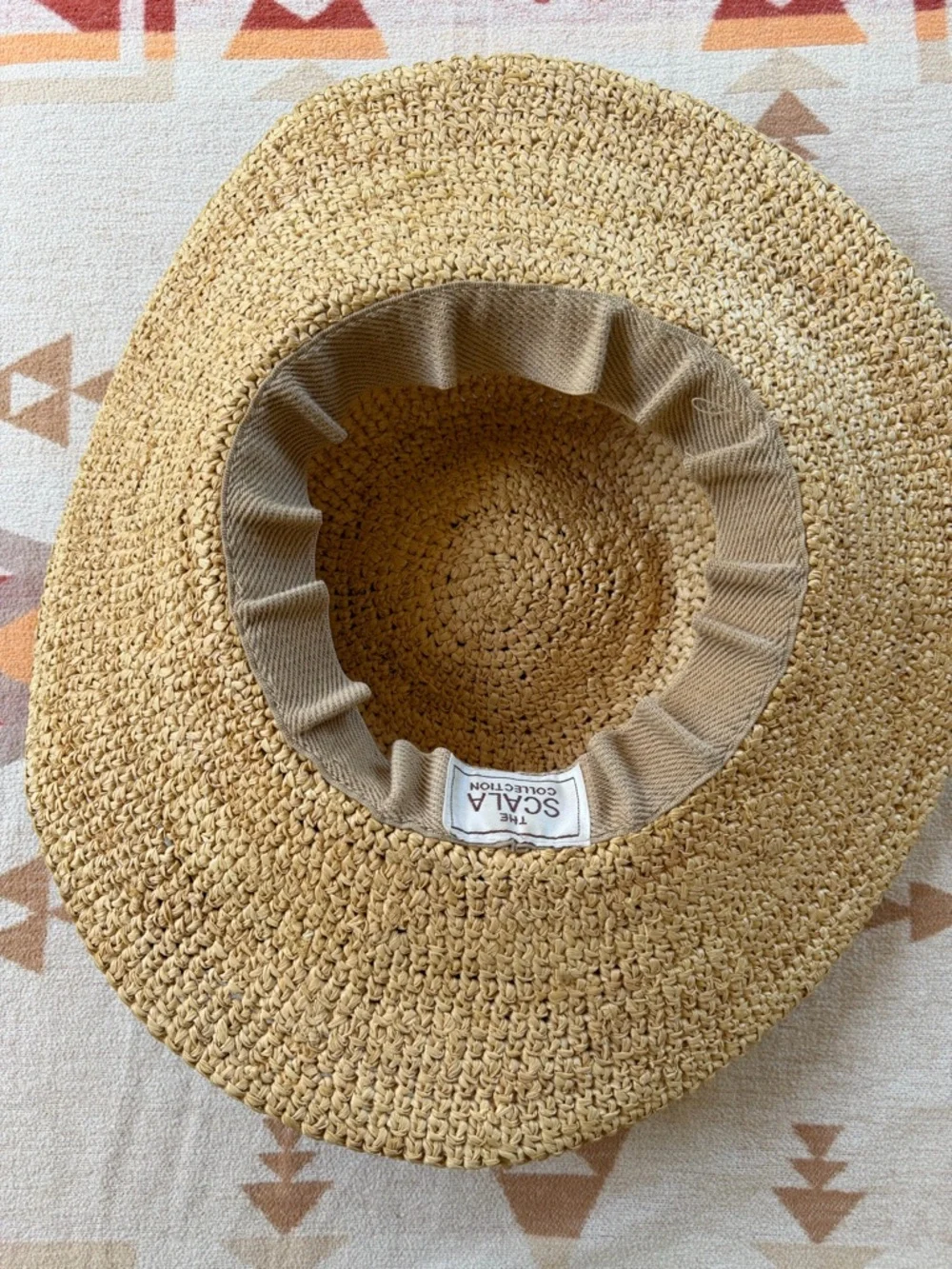 Scala Amelia Raffia Sun Hat Wide Brim with Linen Bow Coastal - Picture 3 of 4